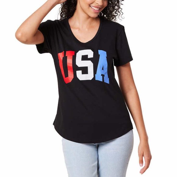 NWT General Standard Women's Stars & Stripes T-Shirt Black Size XL, $35 1B186 - Picture 1 of 2